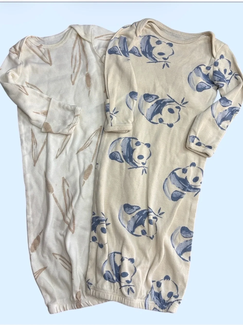 Carter's Cream Sleep Gowns with Blue Panda & Tan Leaf Prints